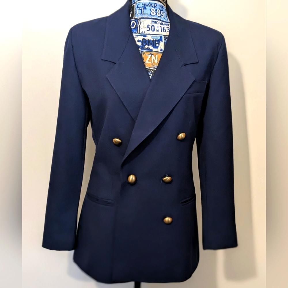 VTG GIORGIO SANT ANGELO WOMENS NAVY PURE WOOL BLAZER